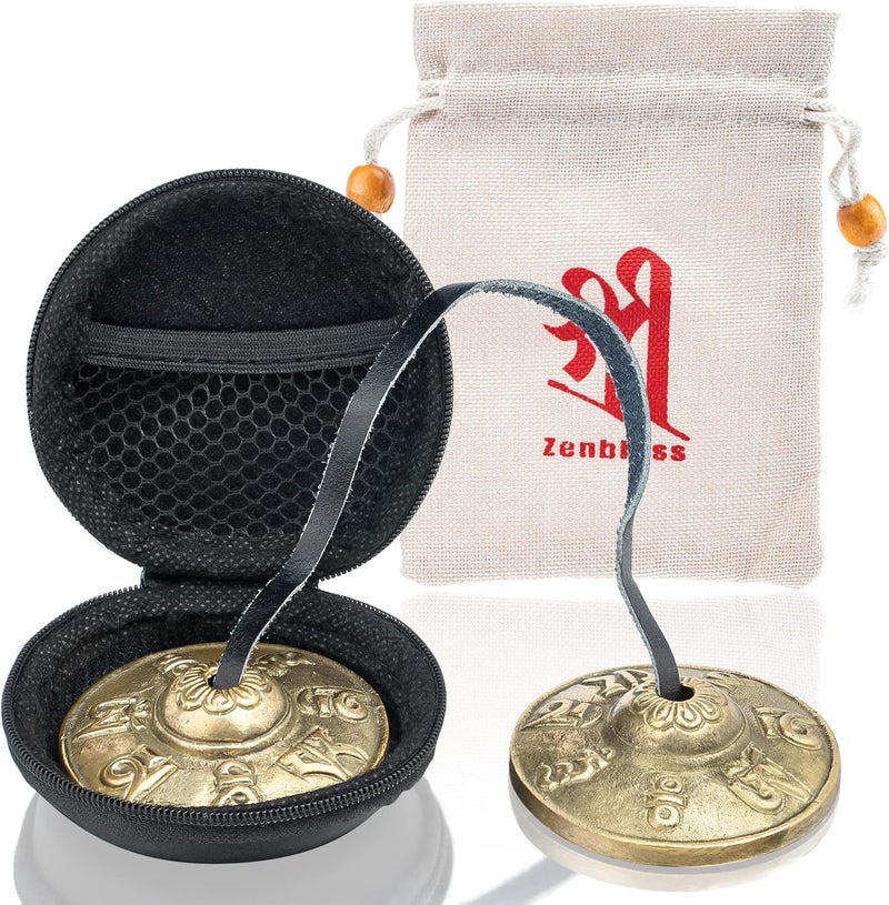 ZenBless Tibetan Tingsha Cymbals 2pcs, with Storage Box and Fabric Case, Meditation Sanskrit Brass Chime Bells for Spiritual Healing Mindfulness, Yoga Buddhist, Relaxation Musical Instruments - Image 1